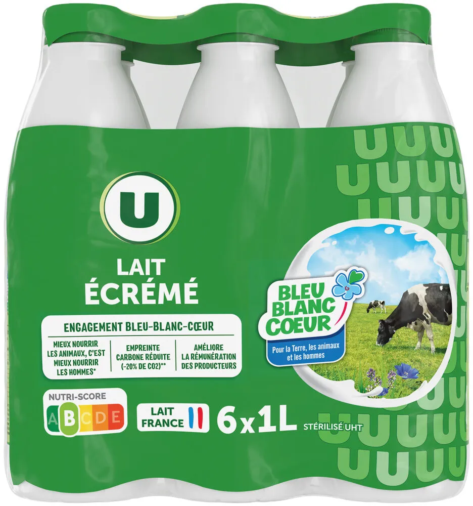 Lait écrémé Bleu Blanc Coeur - 6 bouteilles de 1L