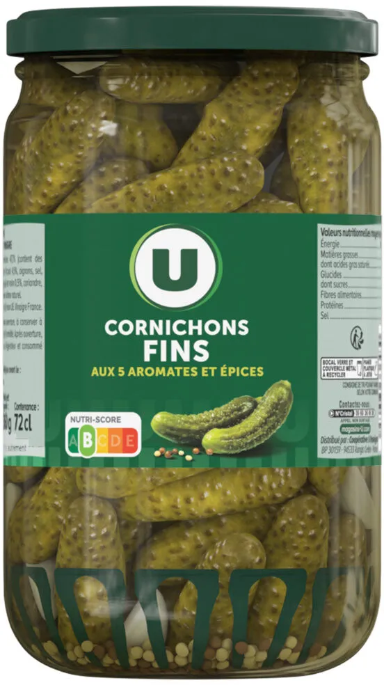 Cornichons fins pasteurisés au vinaigre bocal de 360g