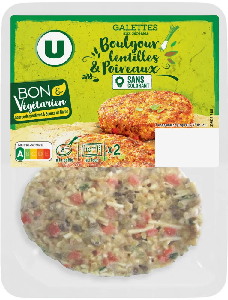 Galette boulgour lentilles poireaux bon et végétarien - x2 200g