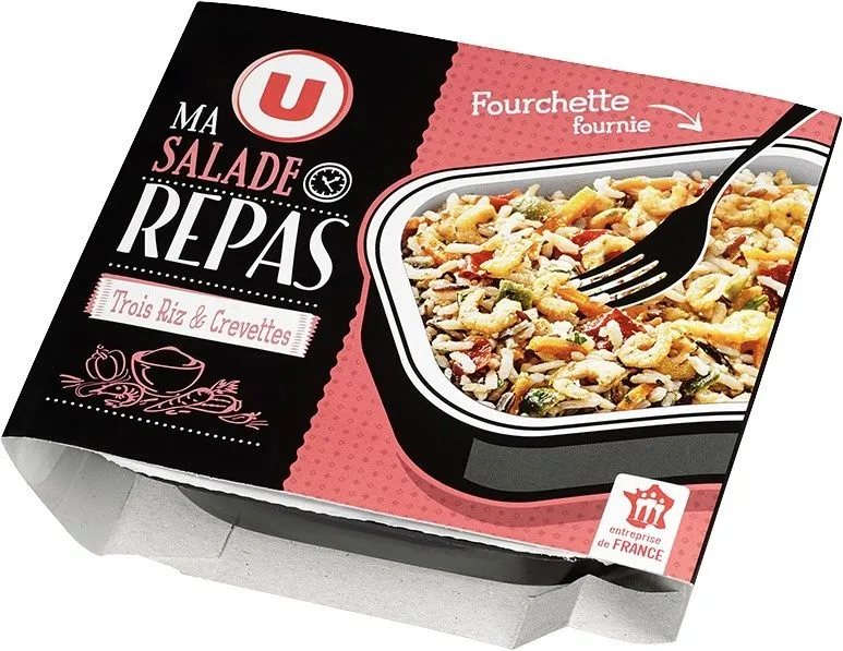 Salade thaï crevette 3 riz avec fourchette,