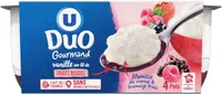 Fromage frais à la vanille sous mousse de crème fouettée sur lit de fruits rouges