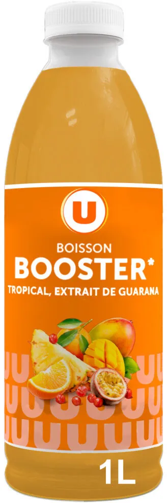 Jus de fruits booster tropical et extrait de guarana bouteille de 1l