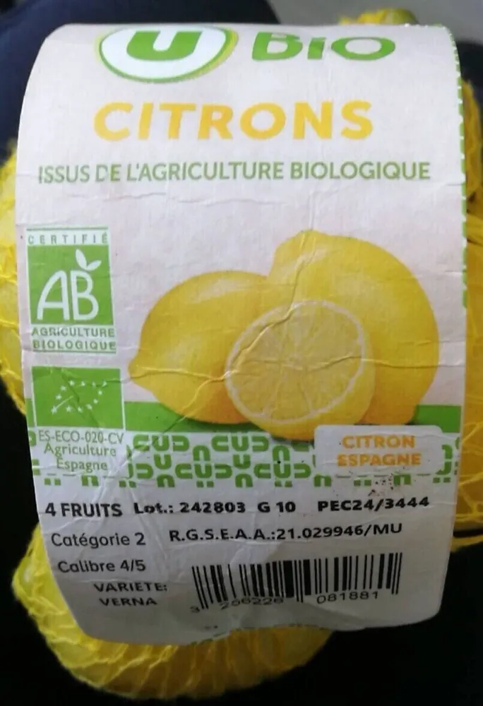 Citron Verna - calibre 4/5 - Catégorie 2 - Filet 4 fruits