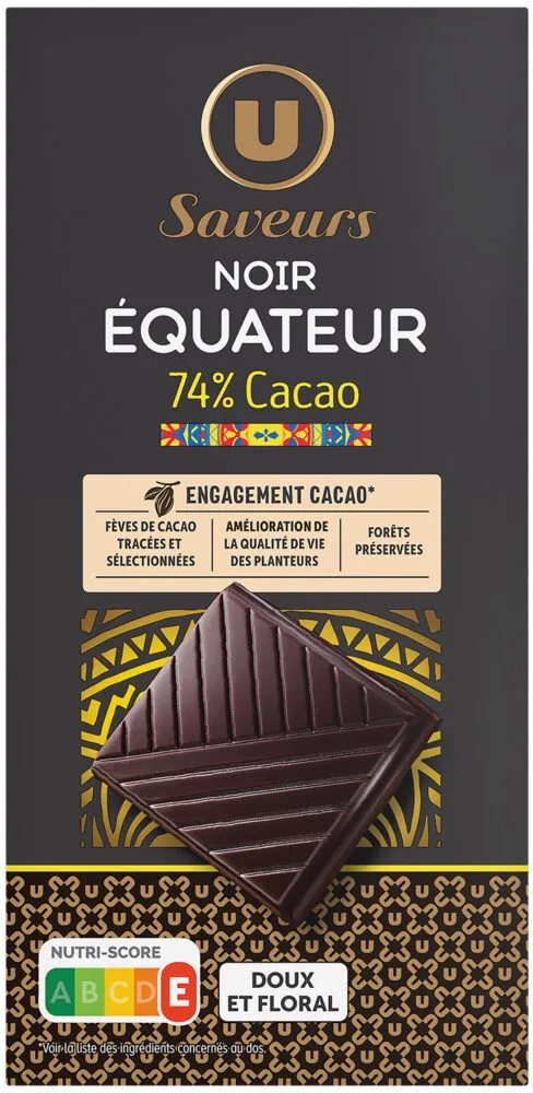 Chocolat noir 74% de cacao d'Equateur Tablette de 100g