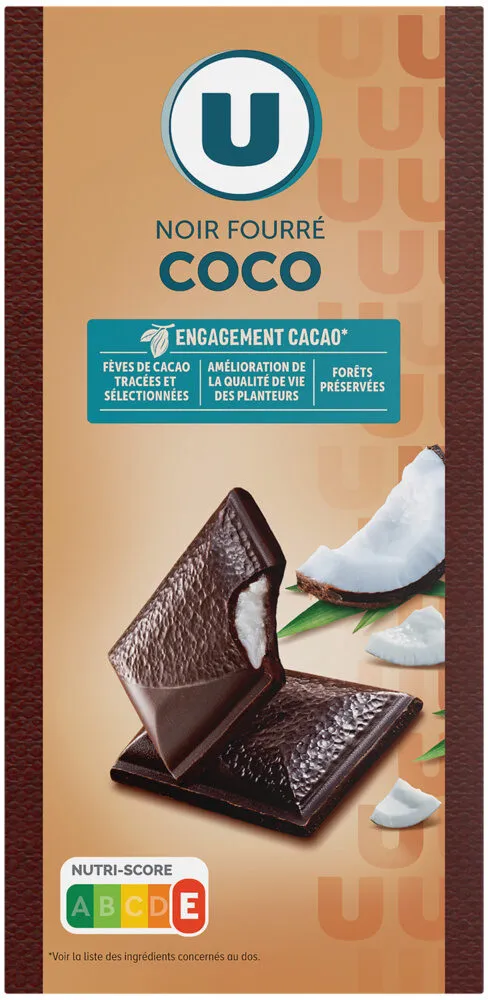 Chocolat noir fourré noix de coco - tablette - 125g
