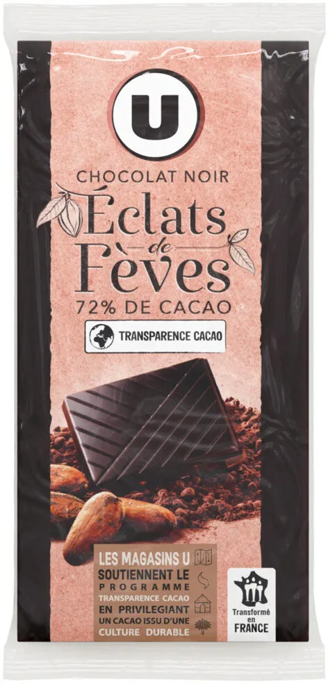 Chocolat noir dégustation 72% éclats fèves de cacao 2x100g