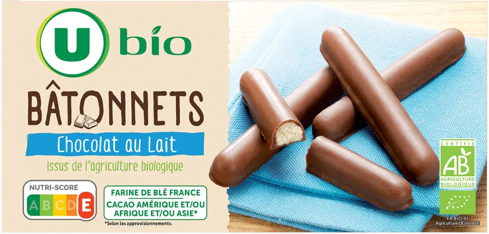 Bâtonnets au chocolat au lait bio paquet de 125g