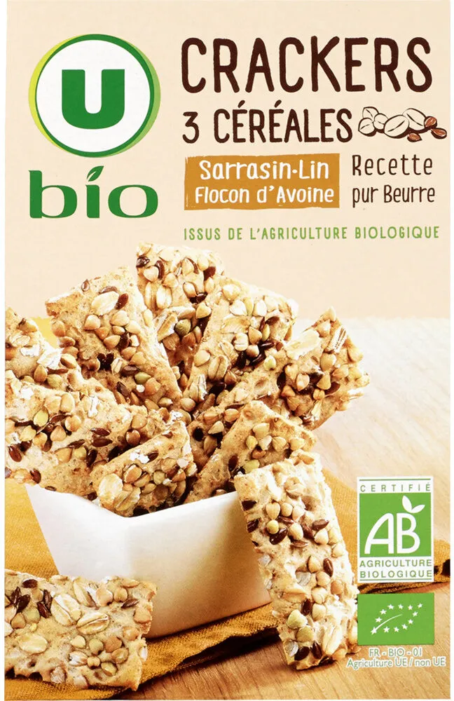 Crackers 3 céréales sarrasin lin et flocon d'avoine paquet de 65g