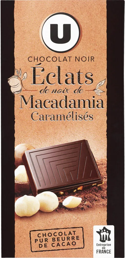 Tablette de chocolat noir aux éclats de noix de macadamia