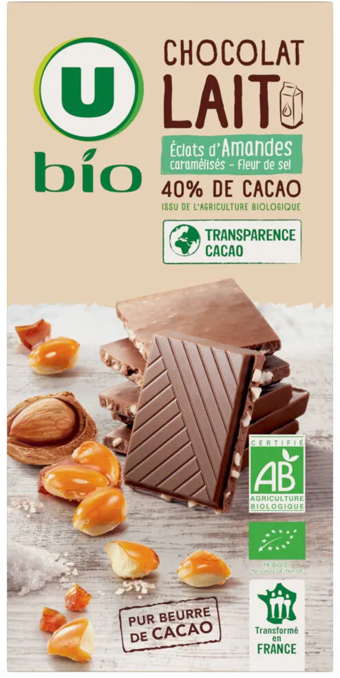 Chocolat lait amandes caramélisées pointe de sel 100g