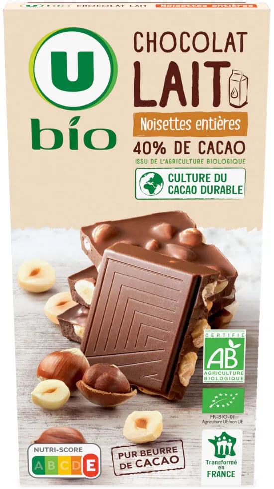 Chocolat au lait et noisettes entières - tablette - 200g