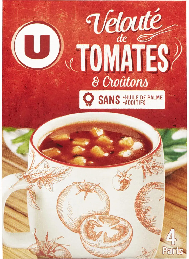 Soupe instantanée aux tomates et croûtons