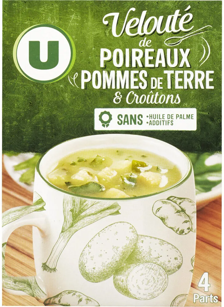 Soupe instantanée aux poireaux,pomme de terre et croûtons