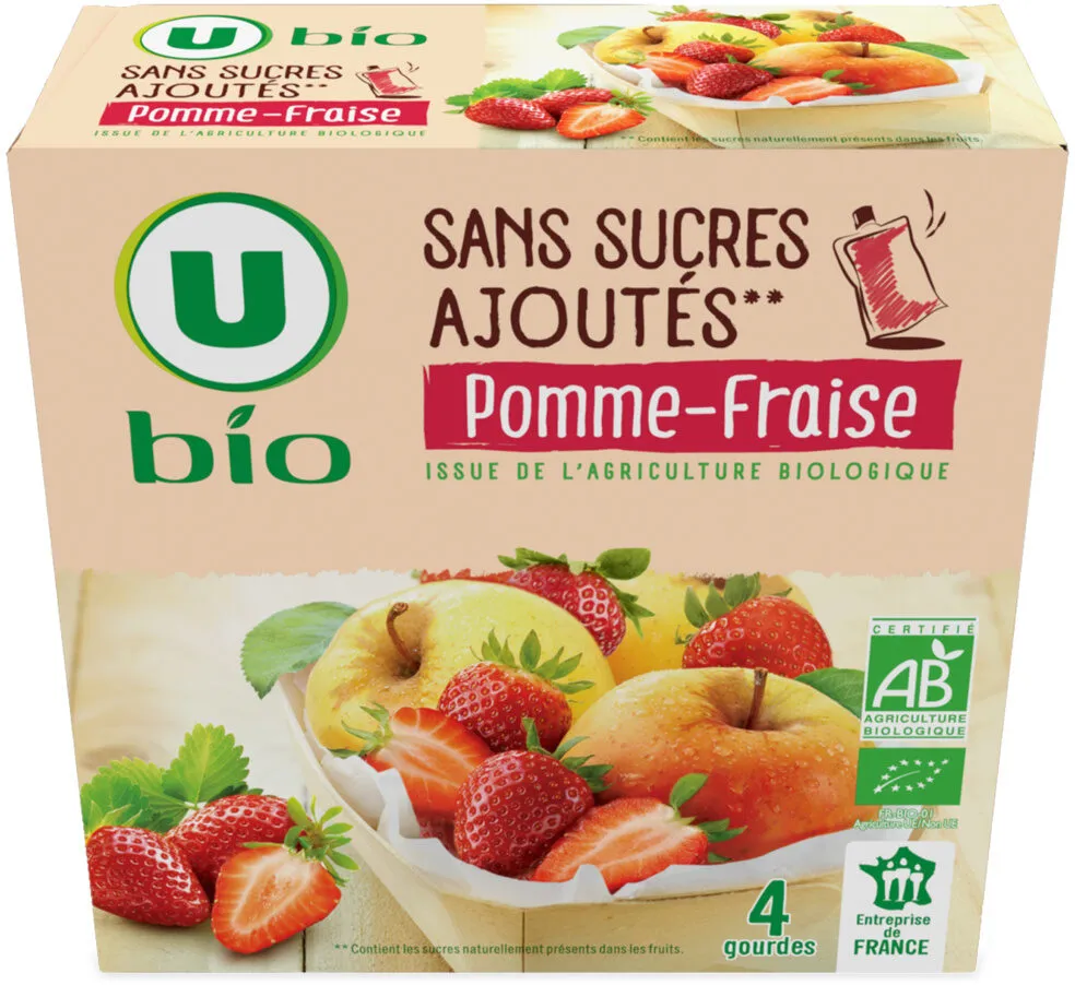 Purée pomme fraise sans sucres ajoutés 4 gourdes de 90g