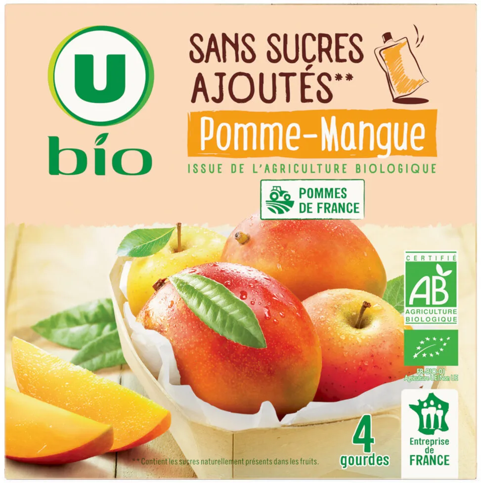 Purée pomme mangue sans sucres ajoutés 4 gourdes de 90g