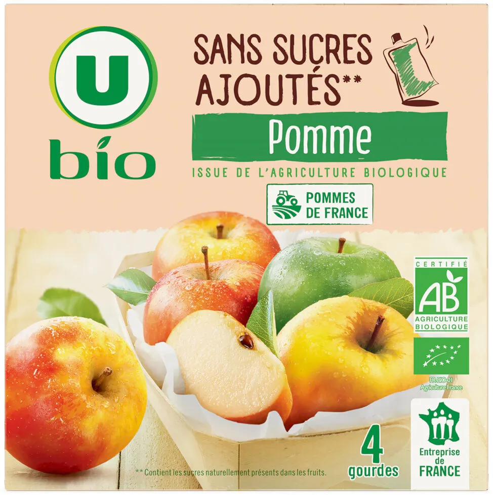 Purée de pomme sans sucres ajoutés 4 gourdes de 90g