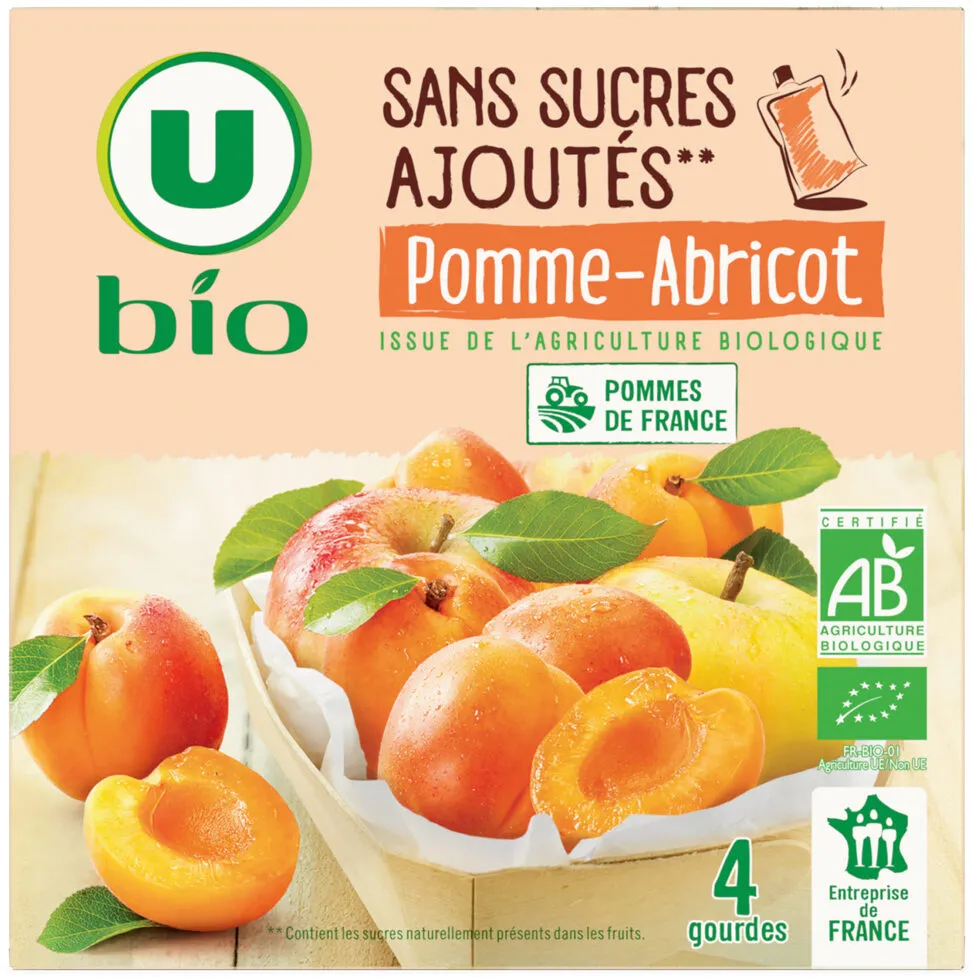 Purée pomme abricot sans sucres ajoutés 4 gourdes de 90g