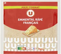 Fromage au lait pasteurisé Emmental français râpé 29% de MG, 750g