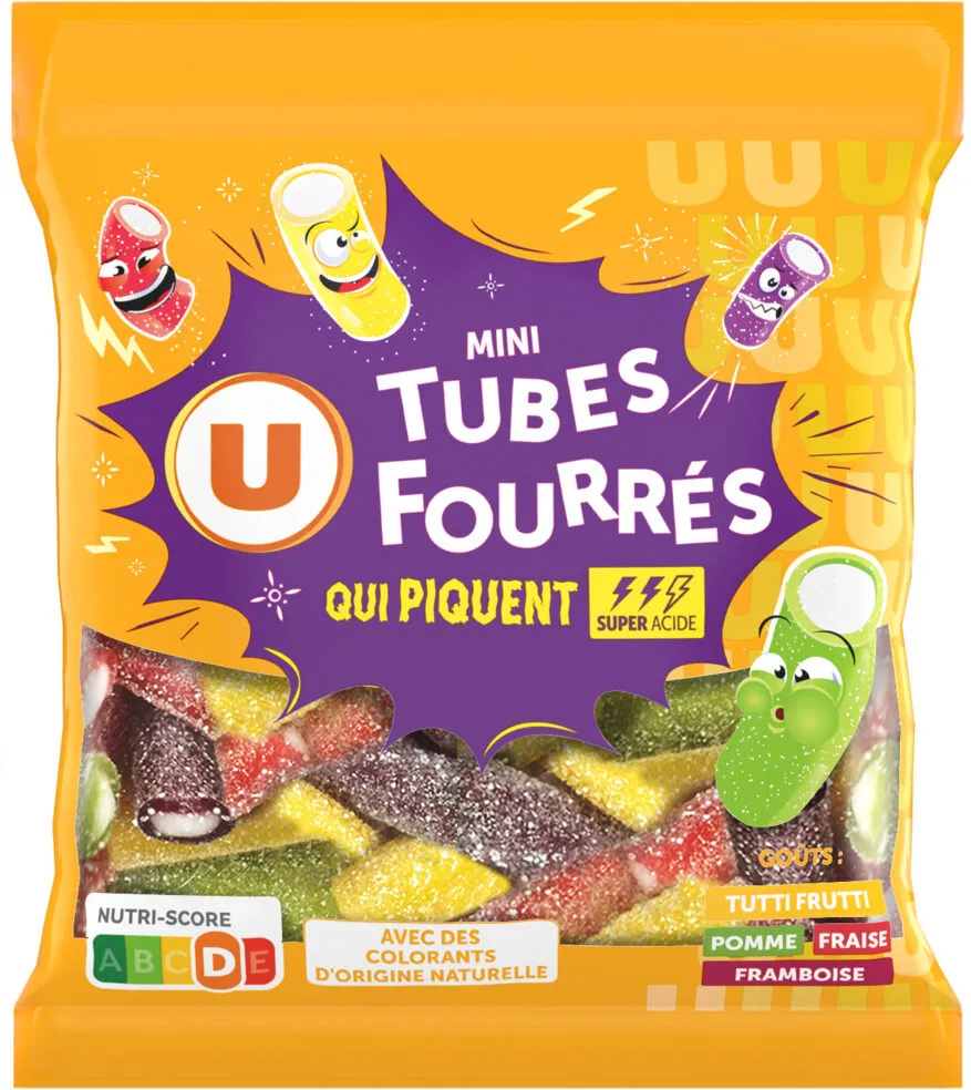 Bonbons mini tubes fourrés qui piquent sachet de 200g