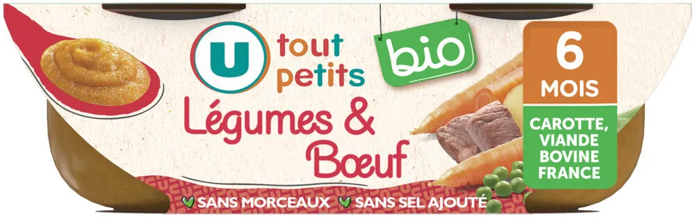 Plat bébé du midi Légumes & boeuf, de 6 à 12 mois -2x200g - Repas bébé
