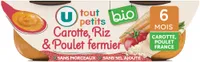 Plat bébé du midi Carotte, riz & poulet fermier, de6 à 12 mois - 2x200g - Repas bébé