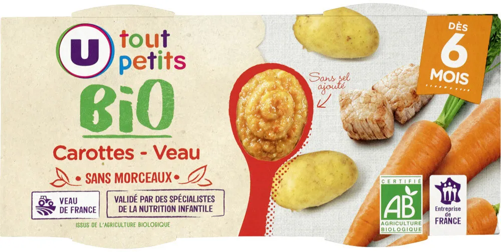 Bols de carottes et veau sans morceaux U_TOUT_PETITS Bio