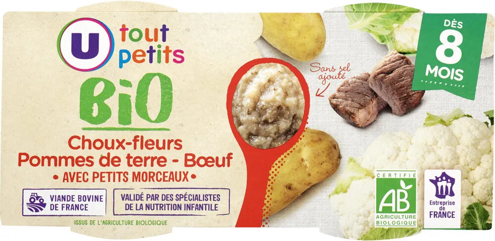 Bols chou fleur pomme de terre et boeuf avec morceaux U_TOUT_PETITS Bio