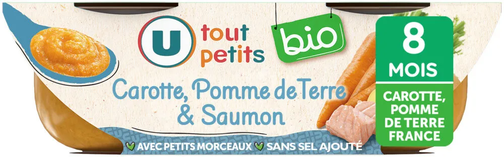 Plat bébé du midi Carotte, pomme de terre & saumon,dès 8 mois - 2x200g- Repas bébé