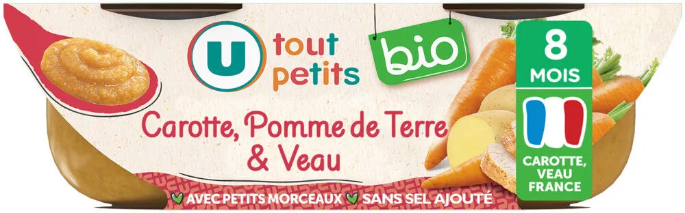 Plat bébé du midi Carotte, pomme de terre & veau, dès 8 mois - 2x200g- Repas bébé