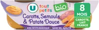 Plat bébé du soir Patate douce carotte et semoule, dès 8 mois - 2x200g- Repas bébé