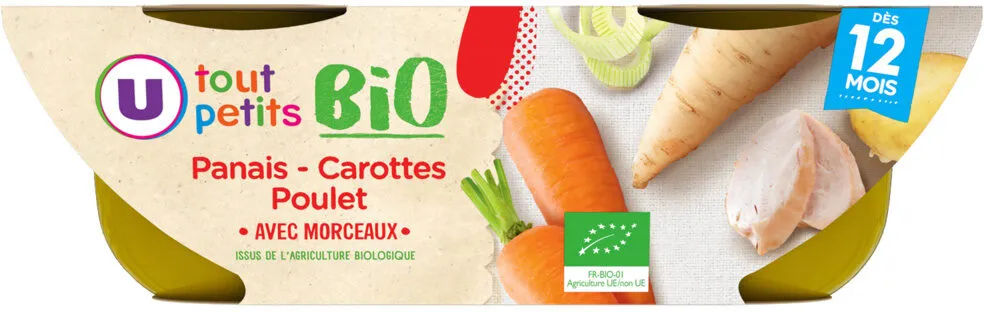 Plat bébé du midi Panais, Carotte & Poulet Fermier,dès 12 mois - 2x200g - Repas bébé