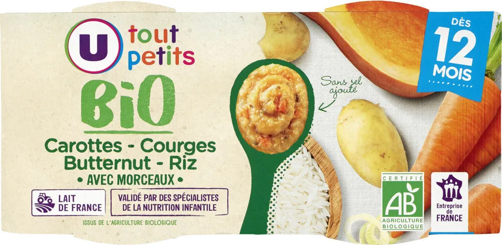 Plat bébé du midi Carotte, courge butternut & riz, dès 12 mois - 2x200g - Repas bébé