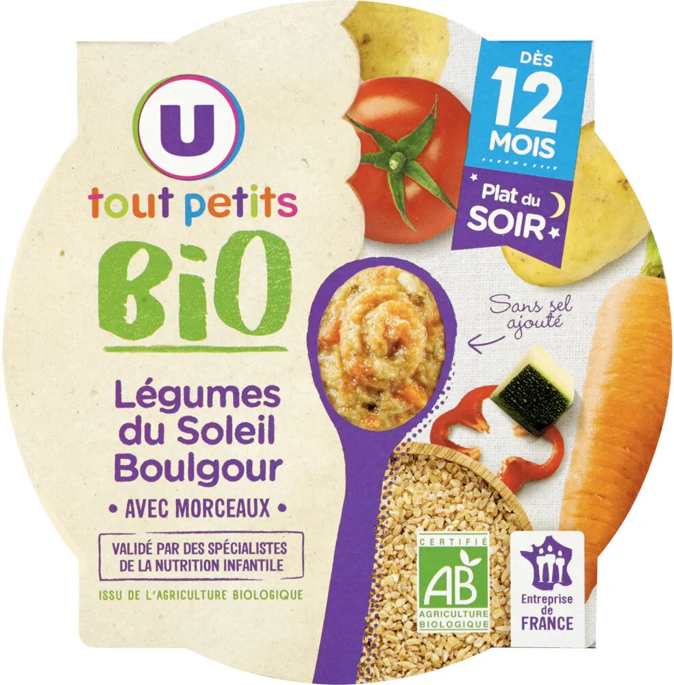 Plat bébé Légumes du soleil et boulghour, dès 12 mois - 230g - Repas bébé