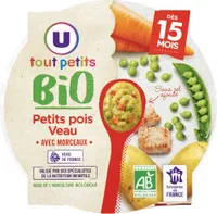 Plat bébé assiette de petits pois et vea
