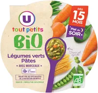 Plat bébé assiette du soir aux légumes verts et pâtes bio, dès 15 mois- 250g - Repas bébé