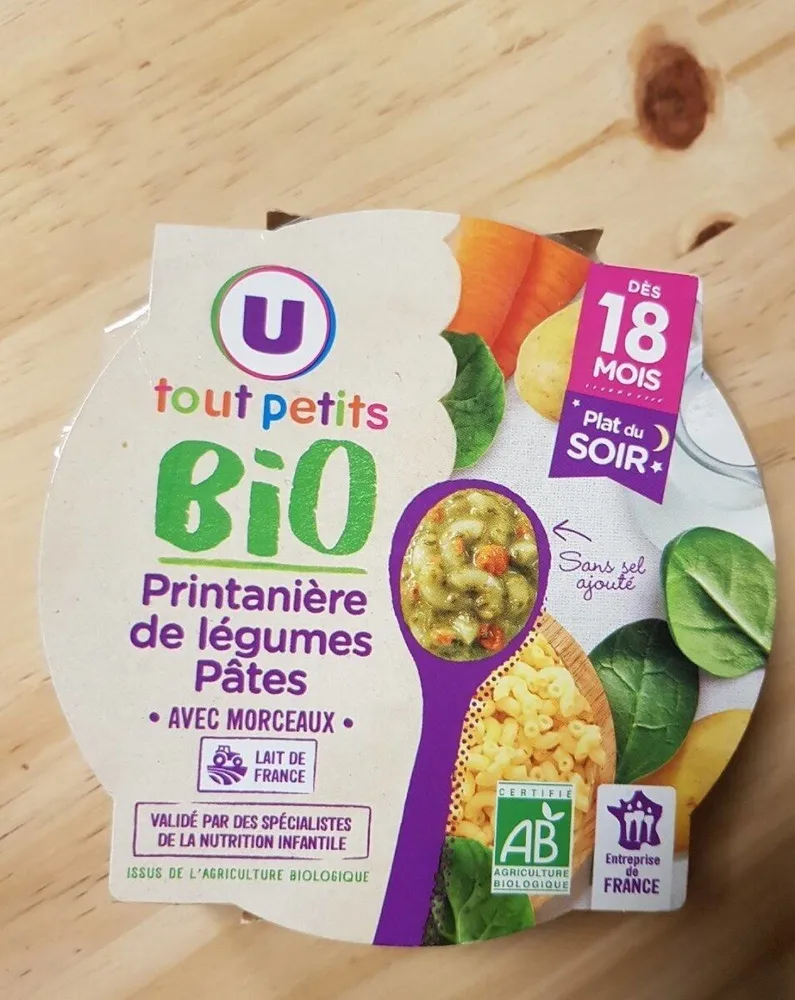 Plat bébé assiette du soir printanière de légumes et pâtes dès 18 mois, 260g