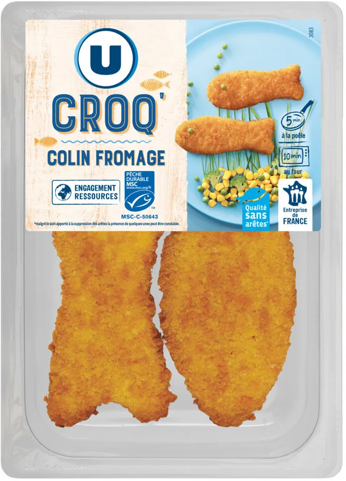 Préparation à base de colin d'Alaska et de fromage fondu panée précuite