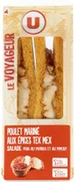 Sandwich au pain mie spécial tex mex garni de filet de poulet mariné,d'une sauce tomate épicée et de salade