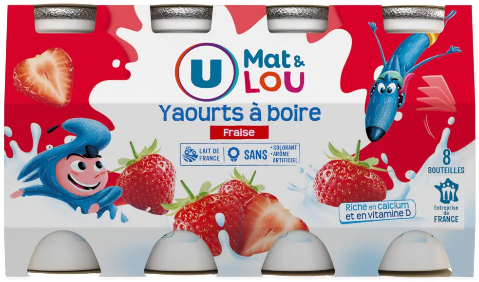 Yaourt à boire aux fruits et aromatisé à la fraise 8x100g
