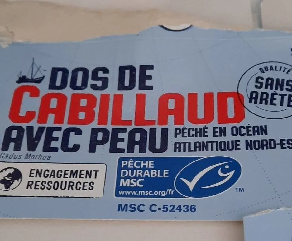 Dos de cabillaud sans arête avec peau MSC 350g