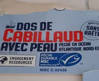 Dos de cabillaud sans arête avec peau MSC 350g