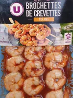 Brochettes crevettes Tex Mex, transformées en France, 3 pièces, barquette 135g
