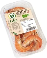 Crevettes cuites bio, penaeus vannamei, calibre 40/60, Amérique du Sud, barquette, 200g