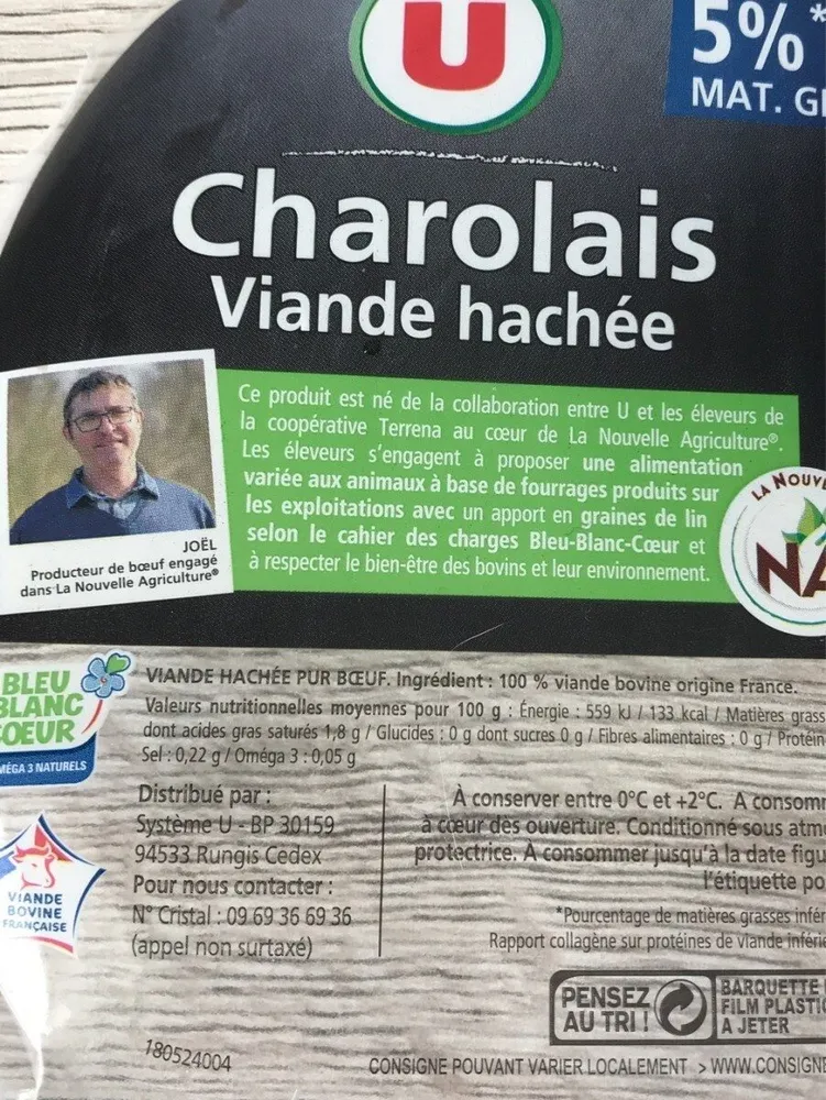 Viande hachée pur boeuf, 5% Matières Grasses, Filière