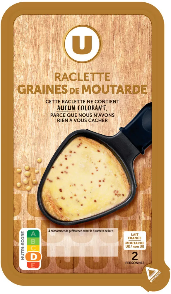 Fromage à Raclette au lait pasteurisé aux graines/moutarde 26%MG 200g
