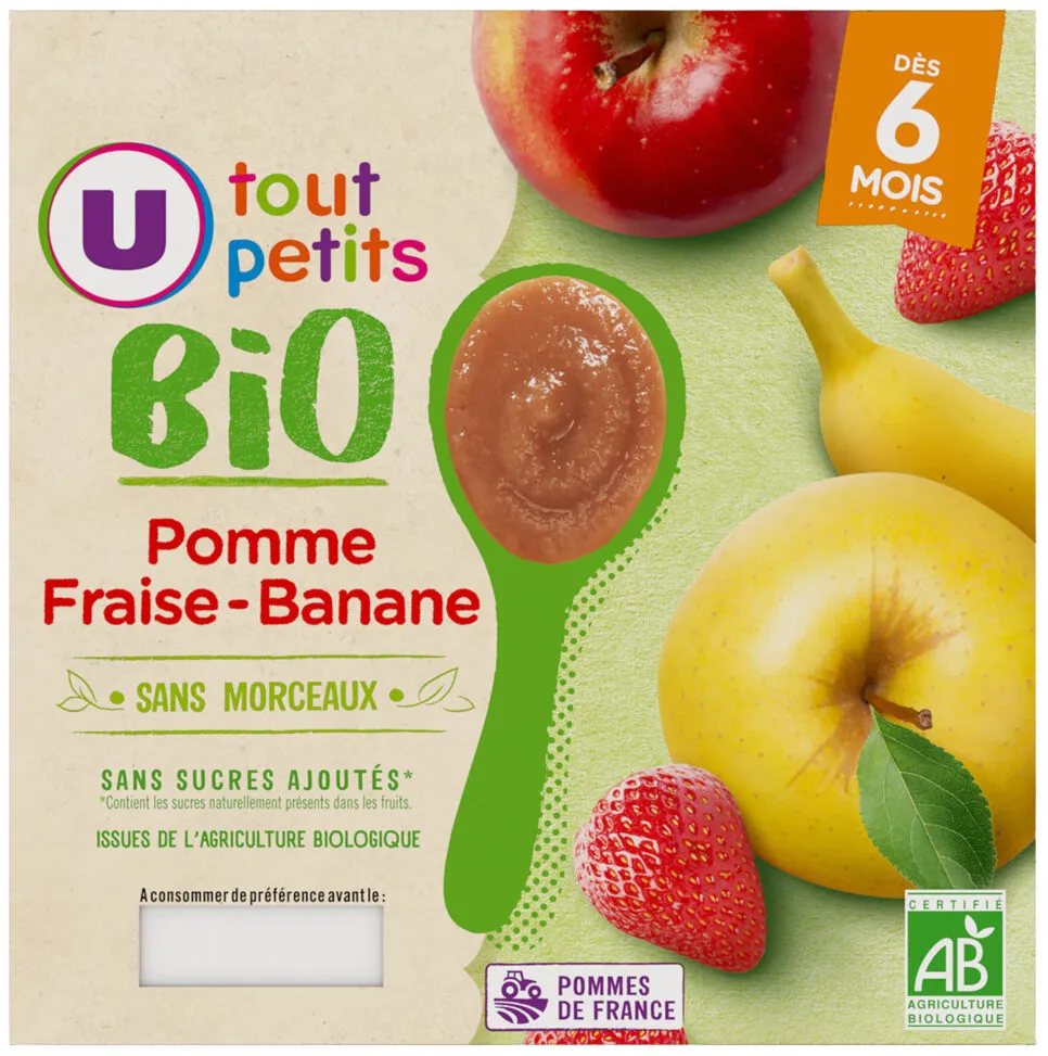 Dessert bébé pomme fraise banane, de 6 à12 mois - 4x100g - Petits potsbébé