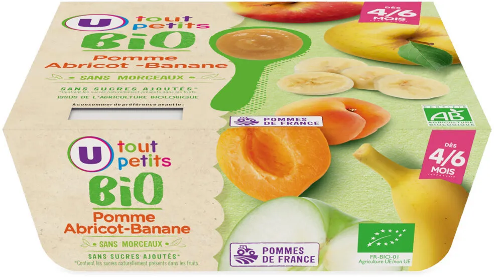 Dessert bébé Pomme, banane & abricot, dès 4 mois - 4x100g - Petits pots bébé