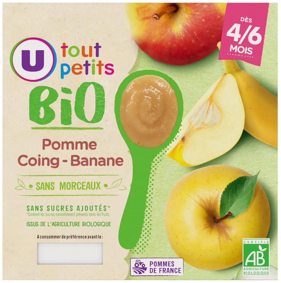 Dessert bébé à la pomme coing et banane, dès 4 mois - 4x100g - Petitspots bébé