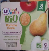 Pots pour bébé dessert pomme et poire avec morceaux U_TOUT_PETITS Bio