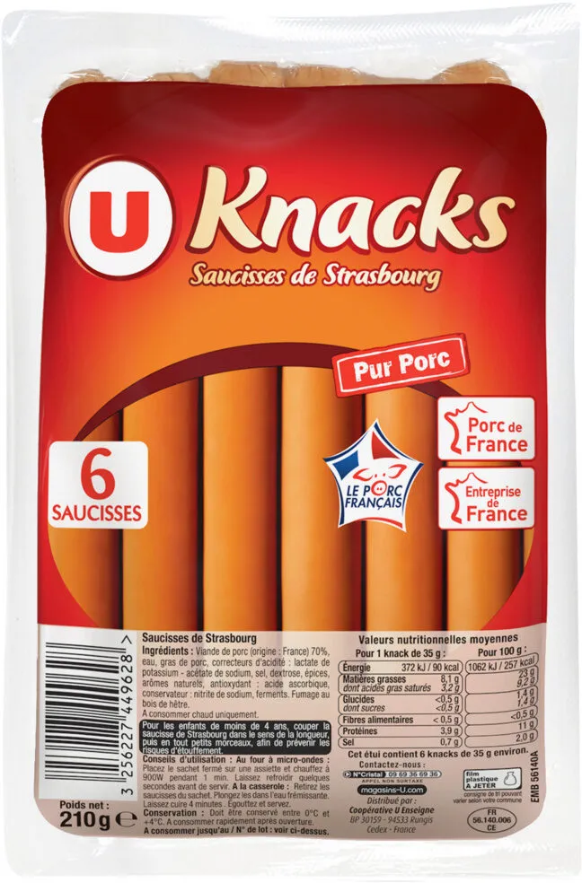 Saucisses de Strasbourg viande de porc française